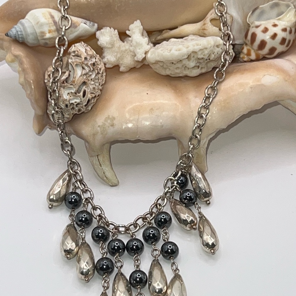Adjustable Sterling Drop And Round Hematite Bead 18” Necklace 44g Beautiful EUC!